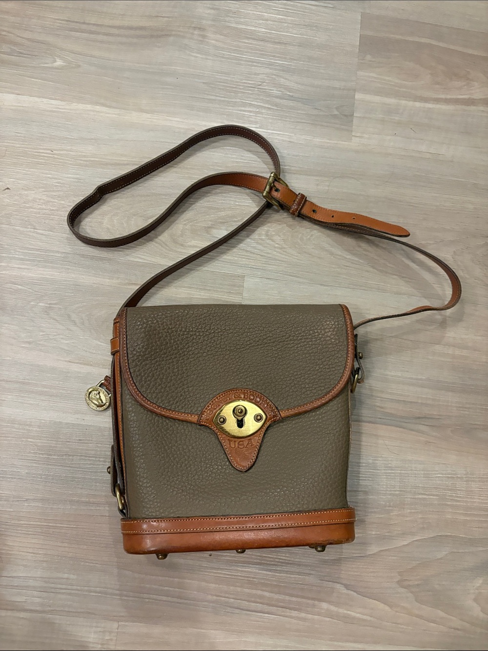 Vintage Dooney & Bourke USA All Weather Leather Taupe Crossbody Bag